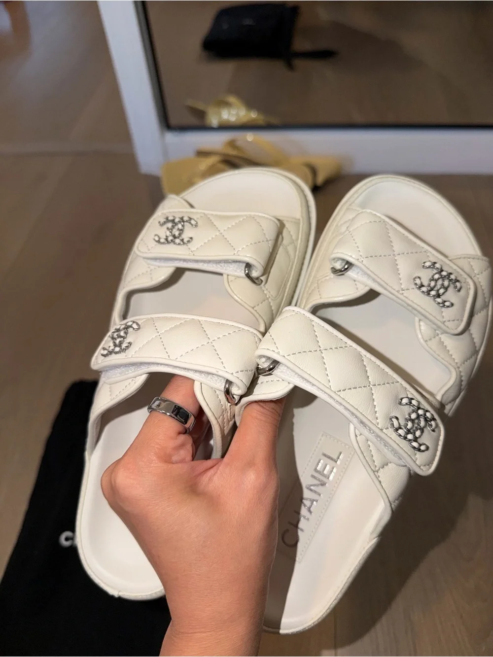 CHANEL White Quilted Dad Sandals
